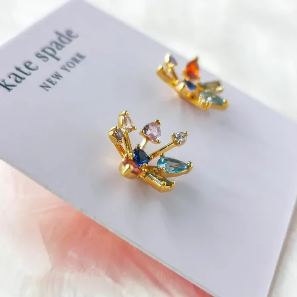 Kate Spade • Firework Floral Gold Multi color Studs Earrings - Picture 2 of 3